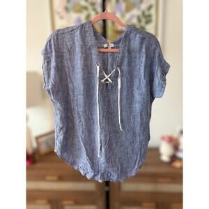 Rails Jeri Lace-Up Linen Striped Top Size XS